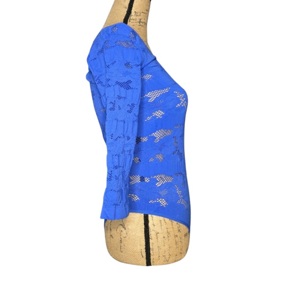 NWT Nordstrom Poof Royal blue leotard three-quarter length sleeves Bodysuit M/L - Picture 7 of 10